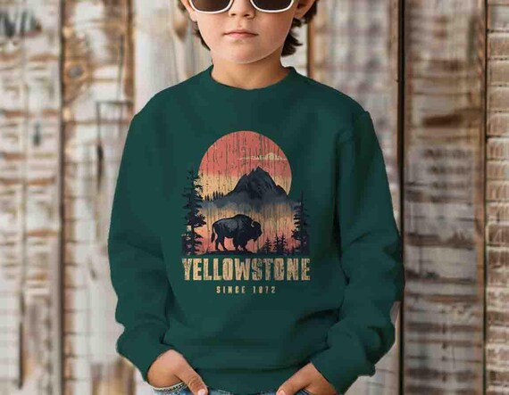 Kids Yellowstone Sweatshirt National Pullover Crewneck Park Buffalo Vacation Hiker Gift Idea Him Travel Tour Tourist Unisex Grunge 1872