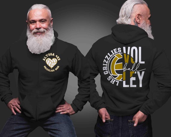 Men's Personalized Volleyball Zip Up Hoodie Custom Volley Jersey Sweatshirt Hooded Zipper Dad Mom Team Baller Custom Men's Fleece Gift Idea