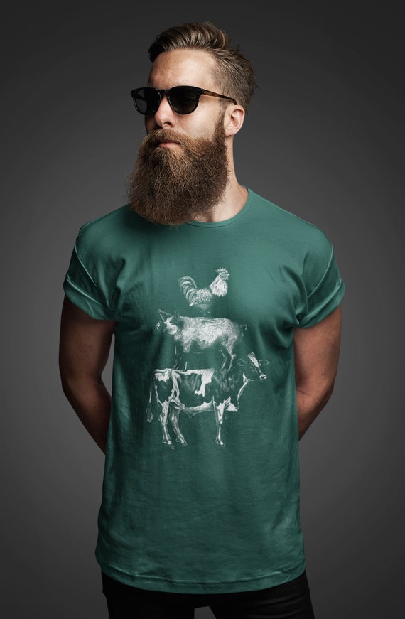 Men's Vintage Farm Shirt Farmer Animals Shirt Cow Pig Farmer Gift Idea Chicken Illustration Farming Agriculture Tee Unisex Man