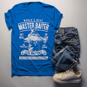 Men&#39;s Funny Fishing T-Shirt World&#39;s Best Master Baiter Vintage Shirt Fisherman Tee Inappropriate Adult Humor Gift For Men Fish Tee