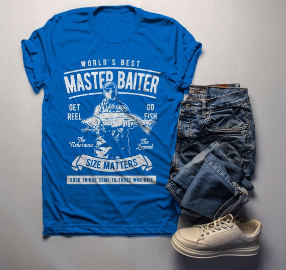 Men's Funny Fishing T-Shirt World's Best Master Baiter Vintage Shirt Fisherman Tee Inappropriate Adult Humor Gift For Men Fish Tee