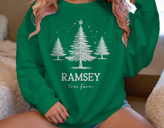 Men's Personalized Farm Sweatshirt Custom Tree Pine Vintage Christmas Name Crewneck Pullover Fir Farmer Logo Trees Rustic Unisex Gift Idea