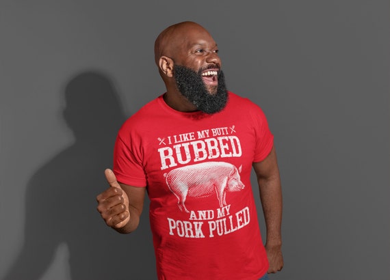 Men's Funny BBQ T Shirt Butt Rubbed Pork Pulled Barbeque Shirts Hipster Pig Chef Cook Fathers Day Gift For Him Graphic Tee Man's Unisex