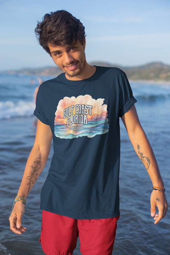 Men's Personalized Vacation Sunrise T Shirt Custom Beach Ocean TShirts Tropical Group Shirts Matching T Shirt Unisex Mans Gift Idea