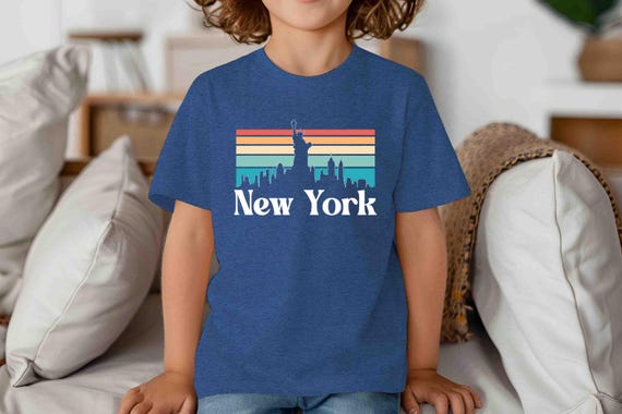Kids New York Shirt NY Shirt Skyline City Big Apple T Shirt Retro Gift Travel Tour Gift Tourist Unisex Tee Sky Boy's Girl's Youth TShirt
