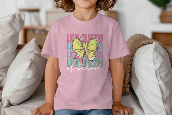 Kids Cute 100 Days Of School Shirt Coquette Bow T Shirt Gift Idea TShirt For Girl's 100 Days Gift Youth Children Unisex For Girl's Tee
