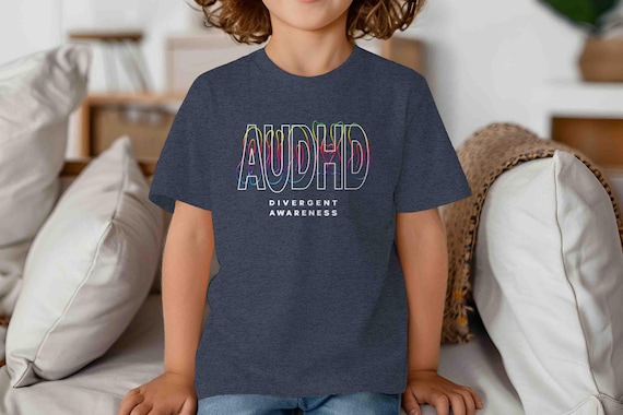 Kids AuDHD Shirt Autism ADHD TShirt Gift Idea Joke Mental Health Tism Au Awareness Divergent Neurodivergent Tshirt Unisex Boy's Girl's
