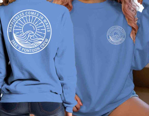 Men's Personalized Boat Gift Custom Sweatshirt Cruise Nautical Yacht Wave Modern Line Art Boater Crewneck Vacation Unisex Mans Gift Idea