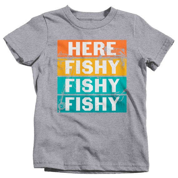 Kids Funny Fishing Shirt Here Fishy Fishy Fishy T Shirt Angler Joke  Fisherman Rod Catch Fish Humor Tshirt Gift Tee Boy's Girl's Unisex -   Canada