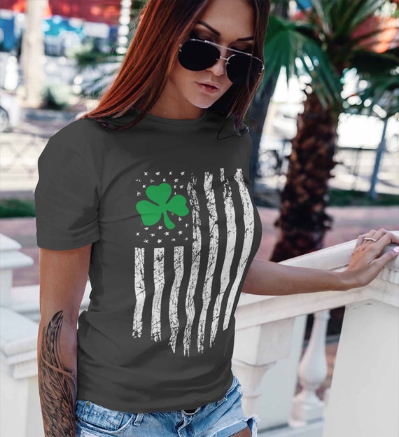 Women's Ireland T Shirt American Flag Shirt St Patrick's Day Flag Shirt St Patty's Day U.S. Flag Shirt St Pat Clover Tshirt