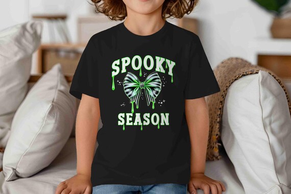 Kids Halloween Shirt Halloween T Shirt Spooky Season Teacher Coquette Bow Tshirt Cute Black & White Stripped Drip Tshirt Shirt Gift Girl's