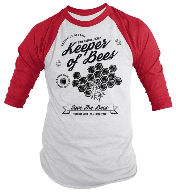 Men's Keeper Of Bees T-Shirt Beekeeper Gift Idea Tee Honeycomb Shirt 3/4 Sleeve Raglan
