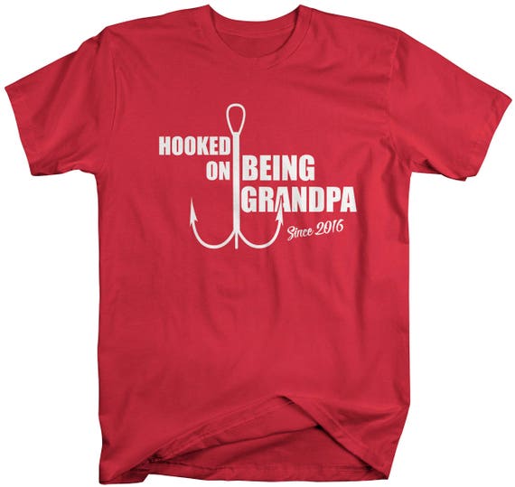 Personalized Grandpa Shirt - Hooked On Being Grandpa T-Shirt Fishing Fisherman Est T Shirts Papa