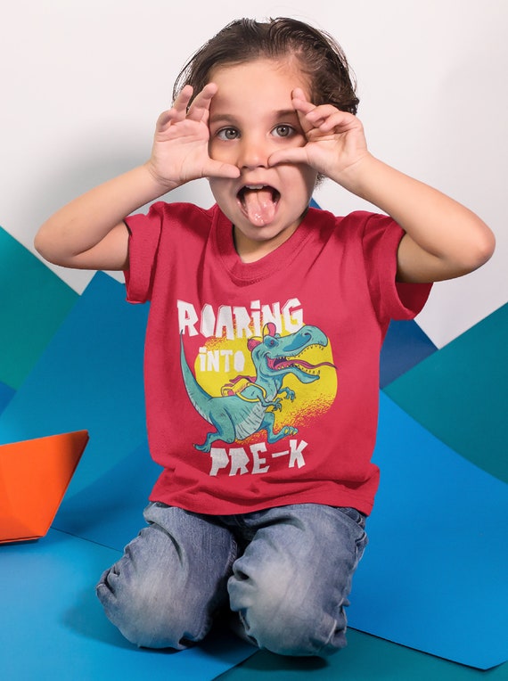 Roaring Into Kindergarten Toddler T-Shirt Dinosaur T-rex Back to School Gift First Day Of School Dinosaur Kid Shirt Gift for Kids
