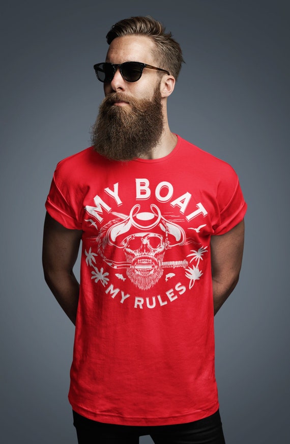 Men's Funny Boating Shirt My Boat Rules T Shirt Humor Gift Pirate Skull Sailor Captain Nautical Humor Boater Tee Unisex Man