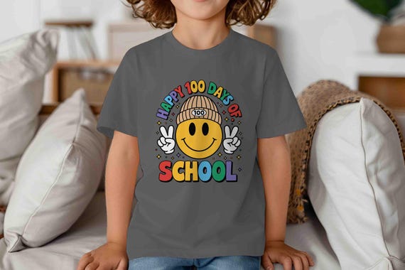 Kids Cute 100 Days Of School Shirt Smiley Face Mark T Shirt Gift Idea TShirt 100 Days Gift Youth Children Unisex For Girl's & Boy's Tee