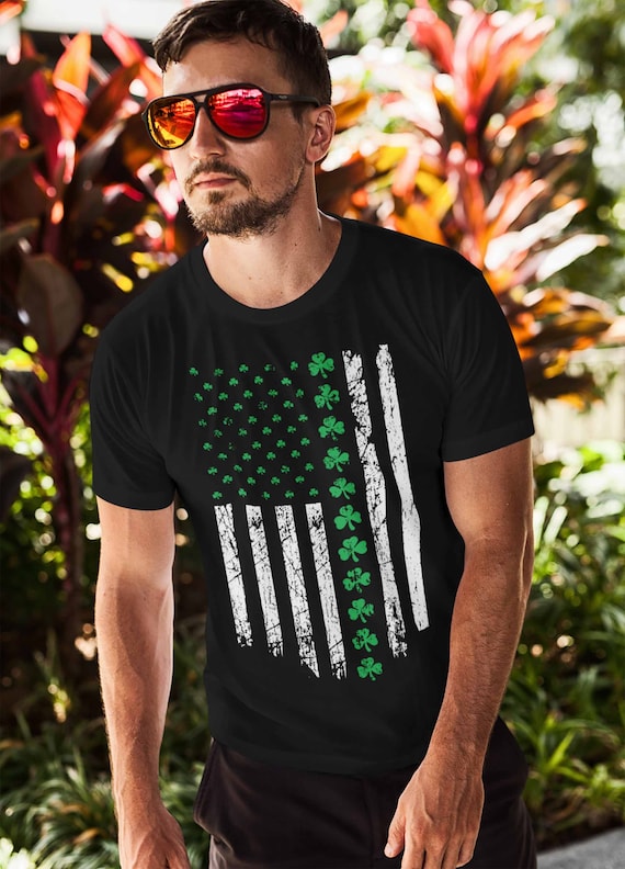 Men's Ireland T Shirt U.S. Flag Shirt St Patrick's Day Flag Shirt St Patty's Day American Flag Shirt St Pat Clover Tshirt