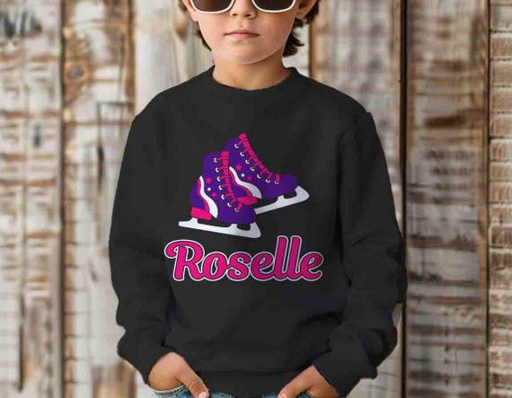 Kids Personalized Ice Skating Crewneck Custom Figure Skater Logo Skates Sweatshirt Personalized Name Customize Unisex Girl's Skate Gift Idea