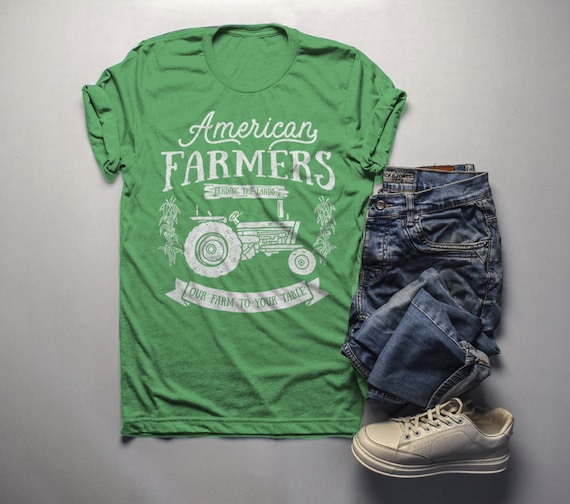 Men's Vintage Farmer T-Shirt American Farmers Tractor Tee Farm To Table