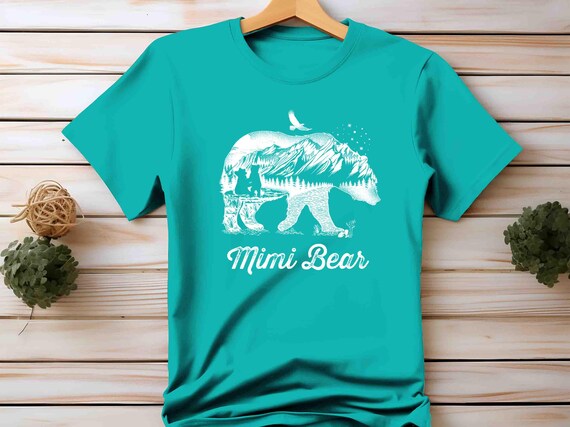 Unisex Mimi Bear T Shirt Grandma T Shirts Hipster Double Exposure Camping Shirts Mother's Day Gift Cotton Tee Women's T-Shirt Mom Mama Mimis