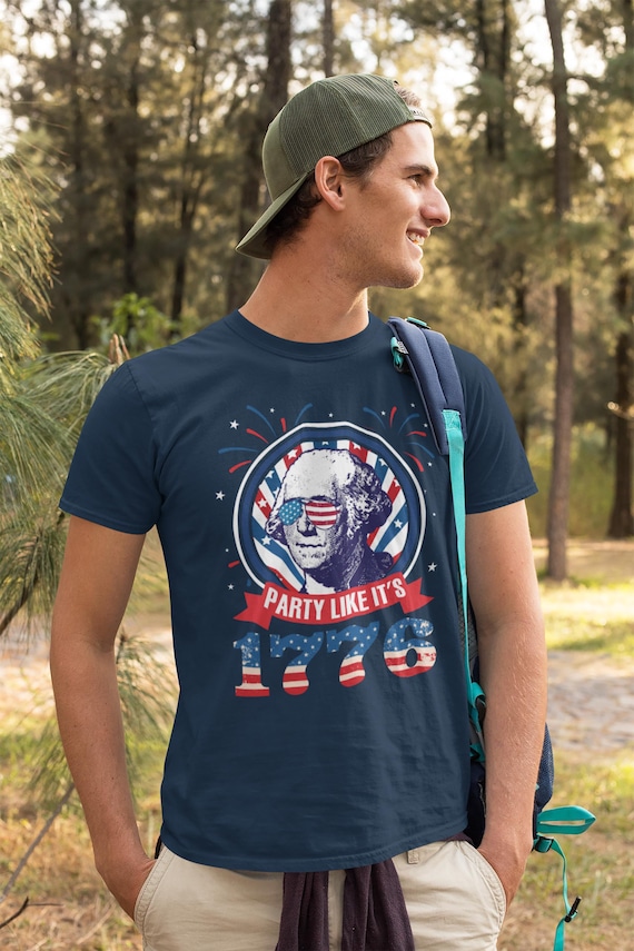 Men's Funny 4th July T Shirt Party Like It's 1776 Shirt Independence Day Shirt Hipster Patriot Shirt Washington Shirt