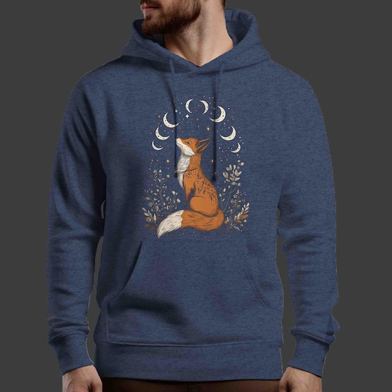 Men's Cute Fox Sweatshirt Folklore Hoodie Gift Idea Fantasy Cottagecore Pullover Moon Phases Natural Holistic Cottage Core Unisex Fleece