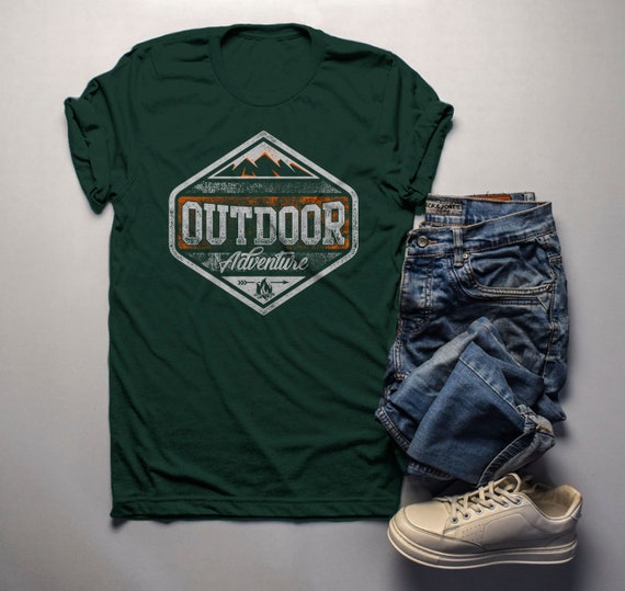 Men's Outdoor Adventure T Shirt Mountains Camping Shirt Grunge Distressed Shirts