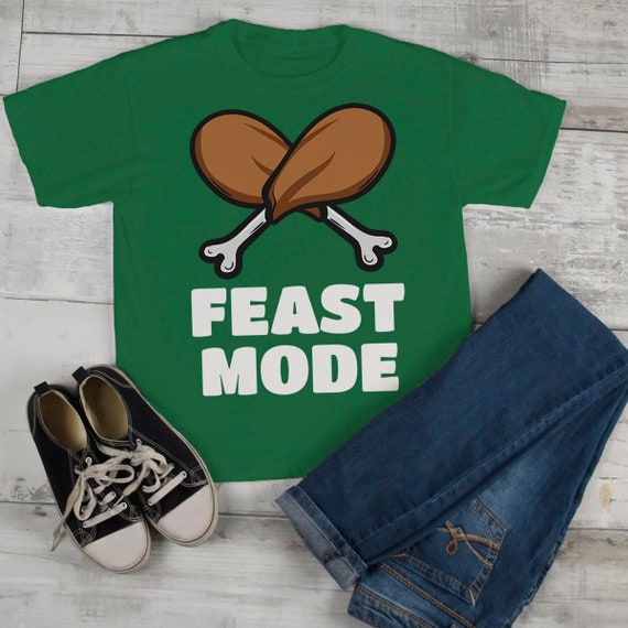 Kids Funny Thanksgiving T Shirt Feast Mode Graphic Tee Turkey Leg Shirt Legs Boy's Girl's Toddler