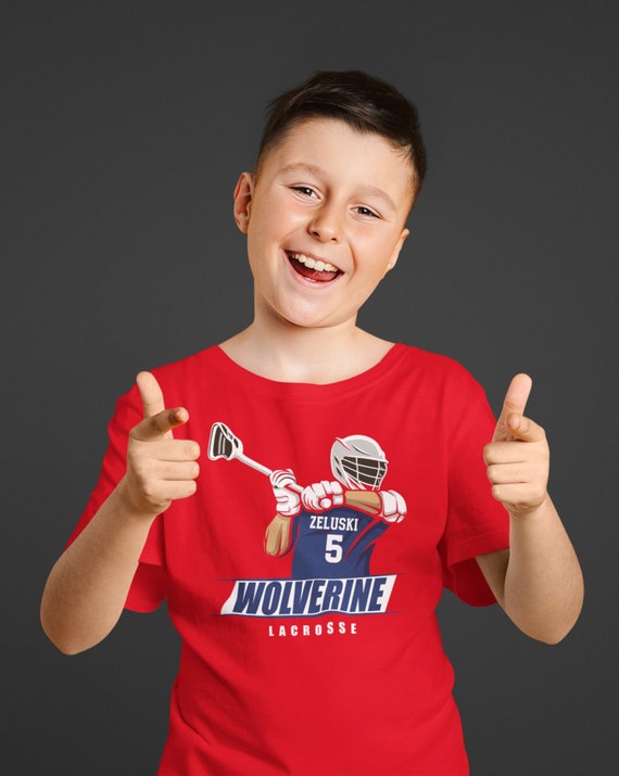 Kids Personalized Lacrosse Shirt Custom Team TShirt Customizable Player Logo LAX Dad Athletic Apparel Modern Unisex Youth Shirts Gift Idea