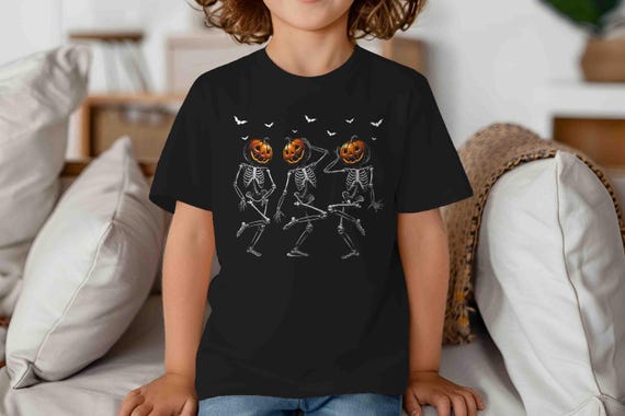 Kids Funny Halloween Shirt Dancing Skeleton Shirts Gift Idea Jack O Lantern Pumpkin Goth Horror Bats T Shirt Dance Unisex Youth Boys TShirt