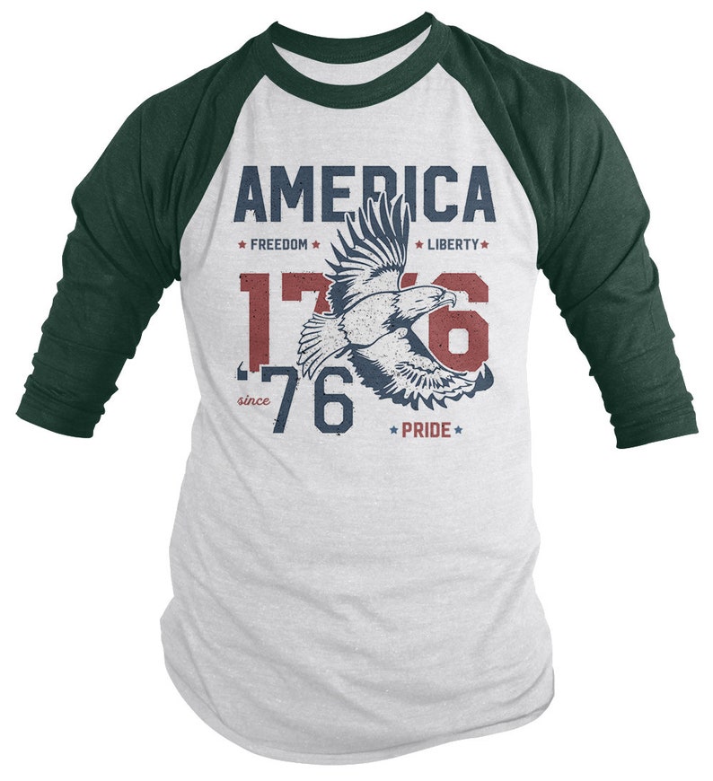 America T-Shirt Patriotic Vintage 1776 Eagle Pride Freedom Liberty 4th July Shirts Men's 3/4 Sleeve Raglan image 4