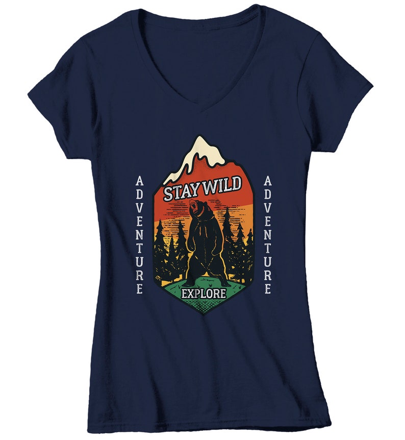 Women's Stay Wild T-Shirt Adventure Shirts Bear Forest | Etsy