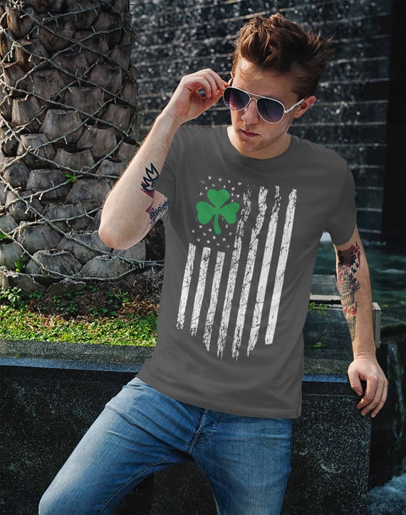 Men's Ireland T Shirt American Flag Shirt St Patrick's Day Flag Shirt St Patty's Day U.S. Flag Shirt St Pat Clover Tshirt