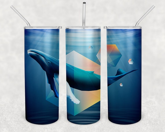 Humpback Whale Skinny Tumbler With Stainless Steel Straw Watercolor Ocean Illustrated Whale Gift Idea Travel Mug Cold Hot Vacuum Lid