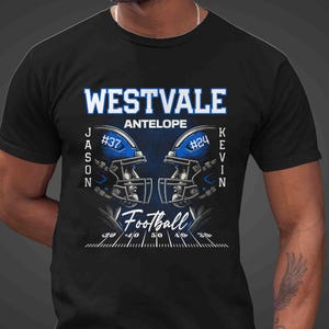 Men&#39;s Personalized Football T Shirt Custom Football Senior Shirt Personalized Football Dad Mom 2 Players Two Boys Custom Unisex Gift Idea