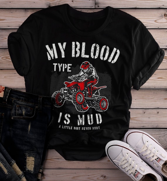 Women's ATV T Shirt 4 Wheeler Shirts Blood Type Mud Graphic Tee Wheeling Tshirt