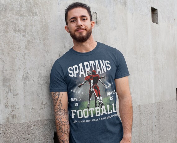 Men's Personalized Football T Shirt Custom Football 2 Players Two Chest Bump Team Stadium Lights Senior T Shirt Personalized Mascot Shirts