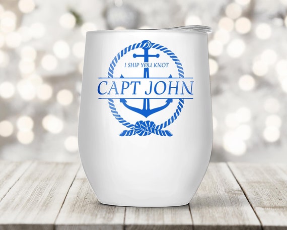 12 Oz. Nautical Wine Glass Captain Stemless Tumbler Custom Anchor Travel Mug Boater Boating Nautical Rope Insulated Captain Gift
