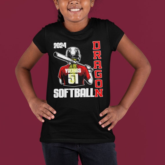 Kids Personalized Softball Player Shirt Illustration Team Player Batter T-Shirt Custom Jersey Logo Graphic Tee Dad Unisex Youth Boy's Girl's