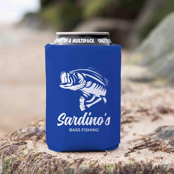 Personalized Fishing Cozie Fisherman Bass Fishing Can Cooler Vintage Foam Soda Bottle Can Hugger Men's Gift Idea Custom Kozie Catch Fish