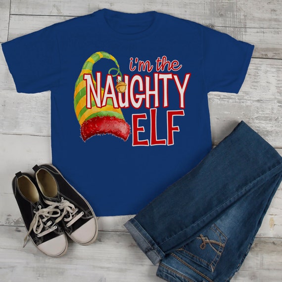 Kids Funny Elf T Shirt Naughty Matching Christmas Shirts Graphic Tee Watercolor Elves Toddler Tee Boy's Girl's