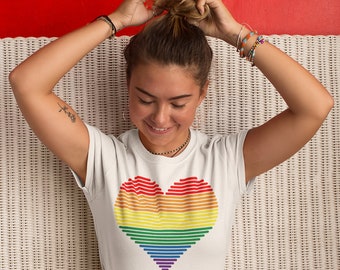 Women's LGBT Pride T-Shirt: Rainbow Heart Graphic Tee