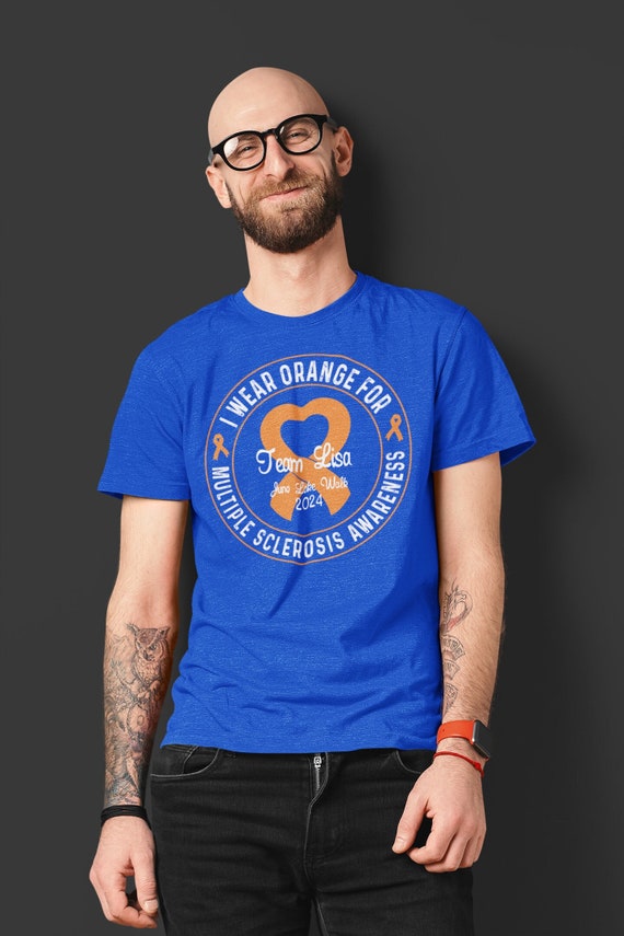 Men's Personalized Awareness Shirt I Wear Orange Pink Blue Yellow TShirt Custom Ribbon Team Crew Cancer Unisex Tee