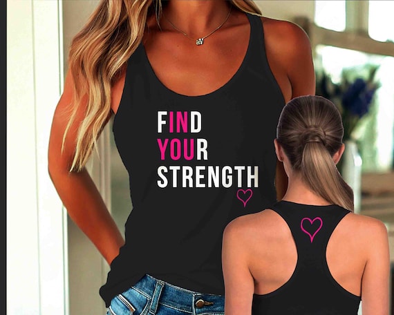 Women's Funny Workout Tank Find Your Strength In You Racer Back Gym Gift For Her Lift Weights Racerback Weightlifter Ladies Razorback