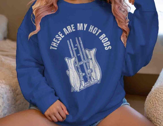 Men's Funny Fishing Sweatshirt Hot Rods Crewneck Fish Gift For Fisherman Fishing Poles Humor Joke Part Time Father's Day Gift For Man Him