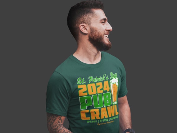 Men's Custom Pub Crawl Shirt Personalized St. Patrick's Day Tee Beer T Shirt Custom Irish Theme TShirt Bar Man Unisex Gift Idea Tee