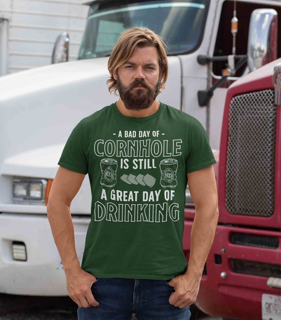 Men's Funny Cornhole T Shirt Bad Day Corn Hole Shirt Toss Game Board Good Day Drinking Gift Tee Unisex Man TShirt Soft Graphic Tee