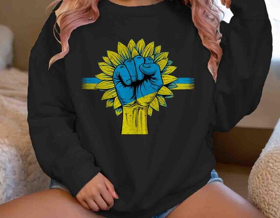 Women's Support Ukraine Sweatshirt Fist Protest War Save Ukrainian Flag Sunflower Anti Maga Crewneck Gift Idea Unisex Shirt Men Grunge FDT