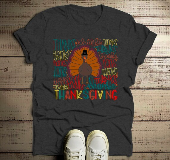 Men's Cute Thanksgiving T Shirt Typography Graphic Tee Happy Thanksgiving Thanks Thankful Shirts