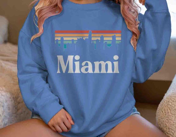 Men's Miami Sweatshirt Florida Skyline Palm Pullover Crewneck Tower Skyscraper City Gift Travel Tour Gift Tourist Unisex Graphic Sky City
